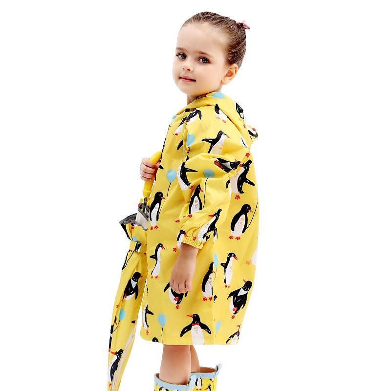 Paraguas para niños, chubasquero para niños con dibujos animados, chubasquero infantil para niños y niñas, impermeable primario para bebés, elástico sl: Yellow-Penguin / S