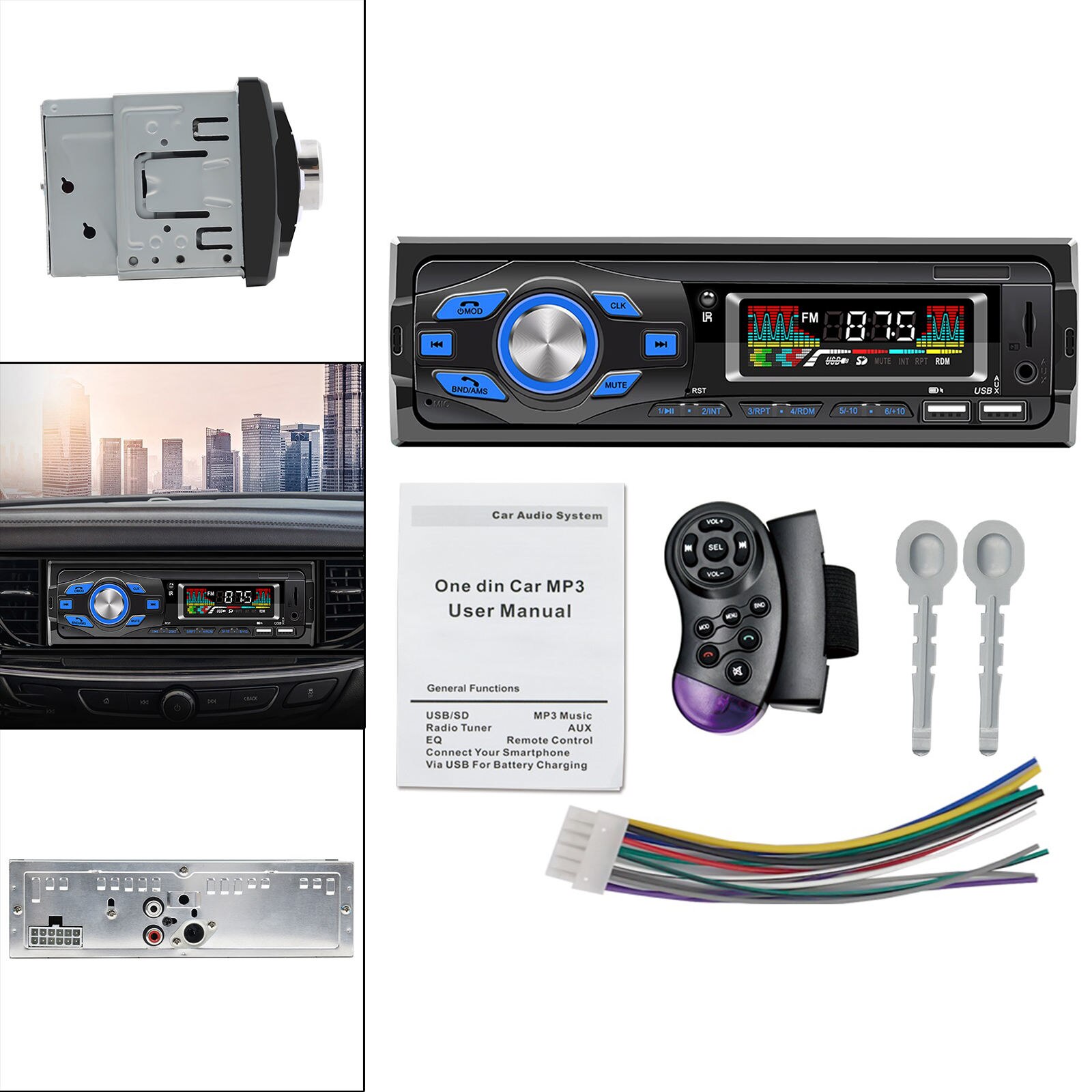 Car Stereo Head Unit 1 Din Bluetooth 5.0 Multimedia Adapter for Vehicles