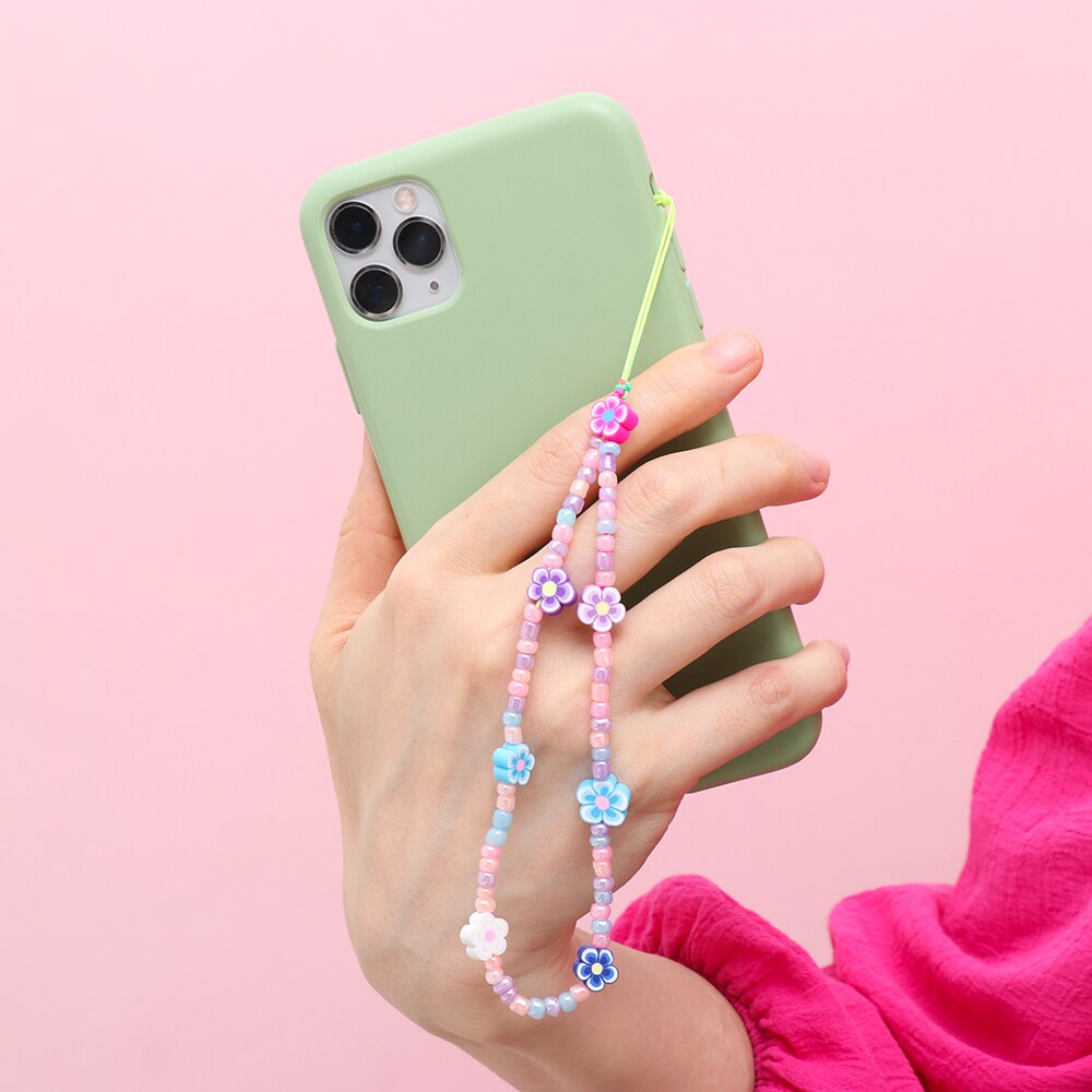 Zomer Kleurrijke Zachte Klei Mobiele Telefoon Keten Lanyards Voor Vrouwen Meisjes Bohemen Smile Pearl Touw Voor Telefoon Case Opknoping koord
