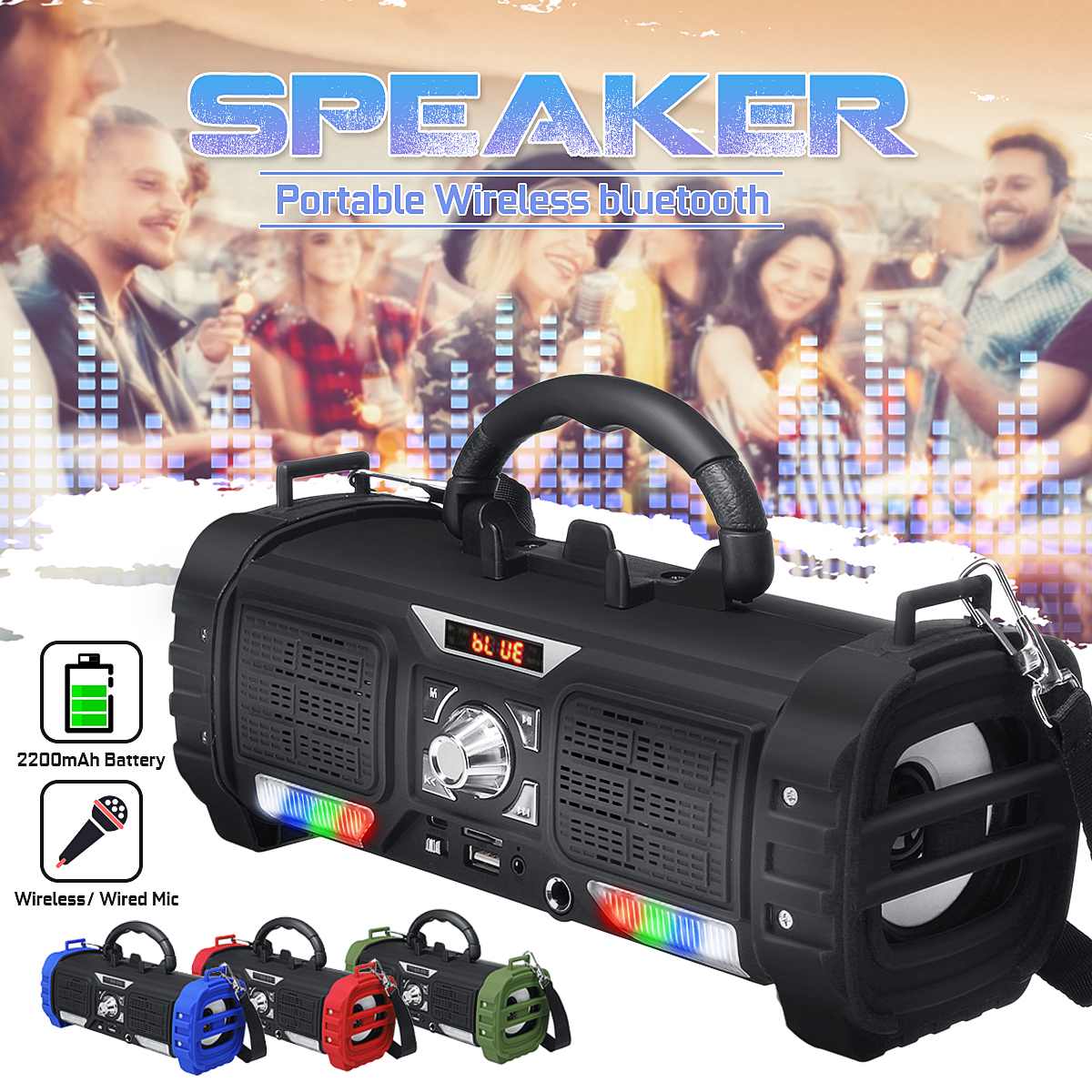5W 2200mAh Draagbare Draadloze bluetooth Speaker luidspreker Digital Sound Systeem Telefoon Houder Speaker Met Gekleurde Lichten