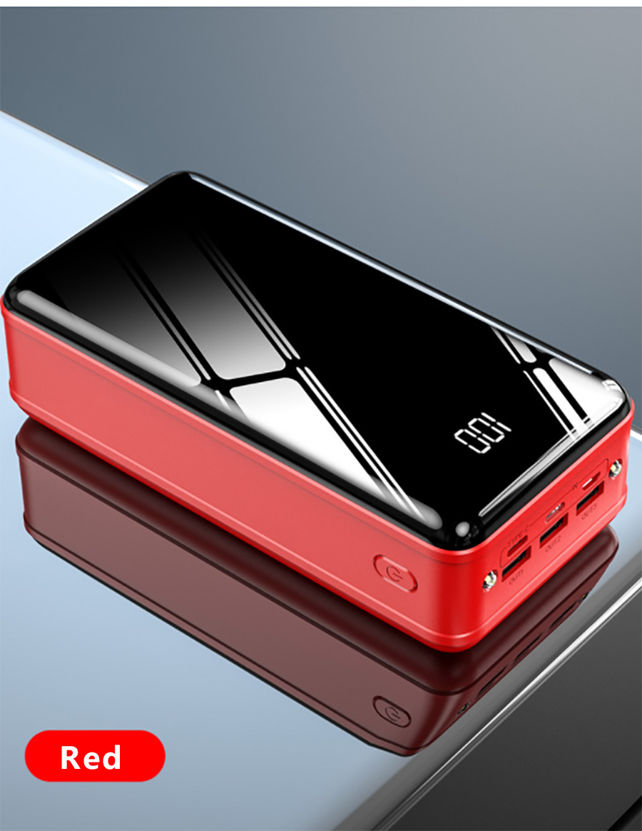 Batería Externa de carga rápida de 50000mAh, 3 entradas, 4 salidas, 2,1 a, para iphone, Xiaomi: Rojo