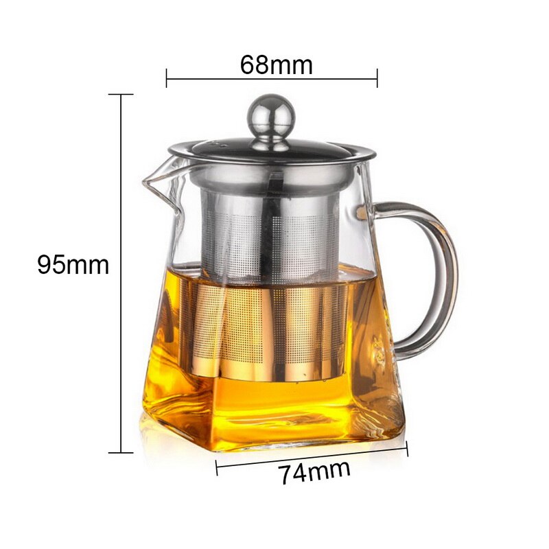 Hittebestendig Glas Theepot Met Roestvrijstalen Theefilter Verwarmde Container Thee Pot Goede Clear Ketel Vierkante Filter Manden: 380ml