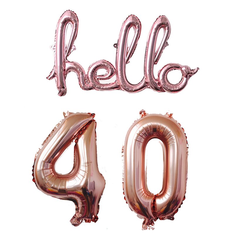 1 stk rosa guld hej 30 bogstavs tal balloner 30/40/50/60th fødselsdagsfest indretning 30 nummer link bolde oppustelige luft globos: Rosa guld hej 40