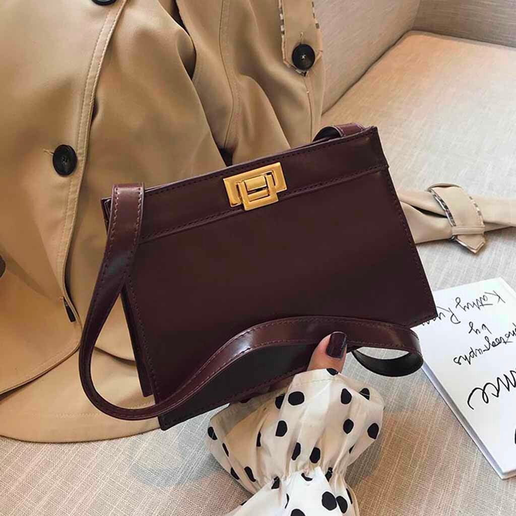 Women Handbags Women Retro Wide Shoulder Strap Messenger Bag Purse Elegent Vintage Crossbody Bags Sac A Main: Coffee