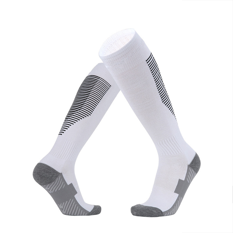 Sports Cycling Woman Men Compression Football Socks High For Sport Men&#39;s Cotton Yoga Long Towel Bottom Over Knee Stripe Socks: White black edge / Child M 26-34code