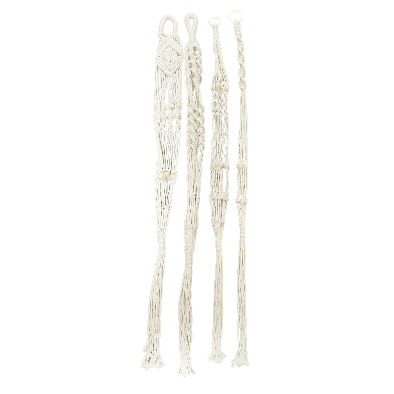 Macramé Plantenhanger Indoor – Handgemaakt Katoenen Touw, 4 Poten, 38 Inch, Creme Wit