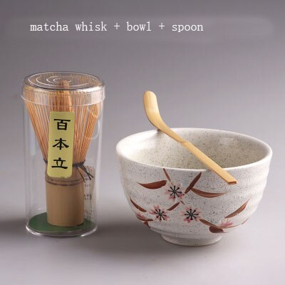 Japanese matcha tea set matcha bowl bamboo whisk holder tray matcha set: 3pcs as photo