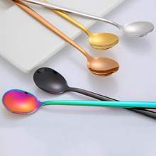Nueva cuchara de mezcla de acero inoxidable colorido espejo Luz de mango largo té café cucharas lindo Bar cucharas comedor accesorios de cocina