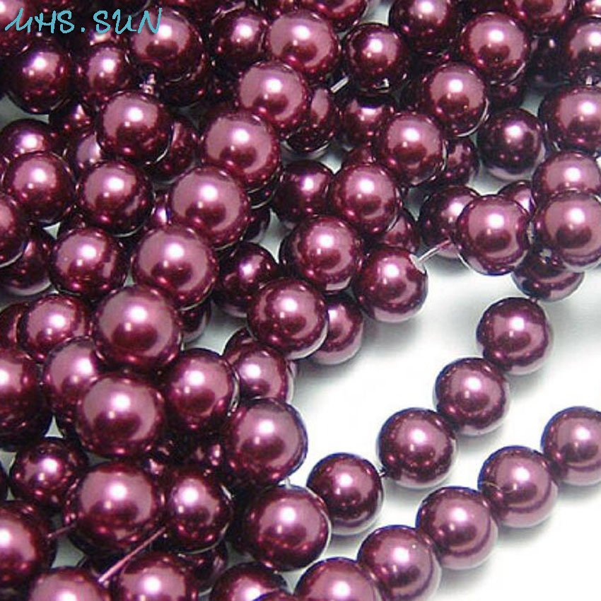 Mhs.sun 3mm-16mm mørke fuchsia farve imitation perle perler runde løse glas afstandsperler til smykker gør diy halskæde