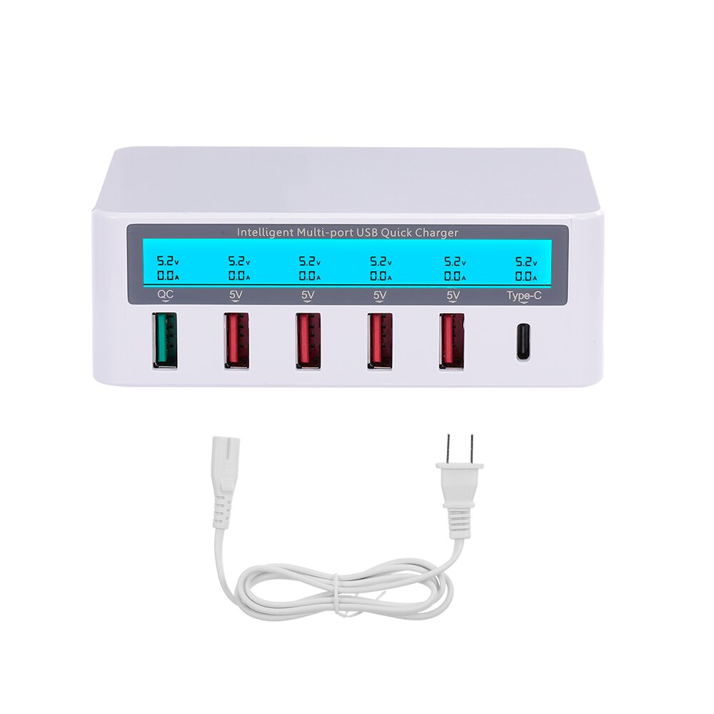 USB Smart Charging Station 6 Ports LCD USB Charging Dock QC3.0 Fast Charging Universal Compatibility Charging Station for PC
