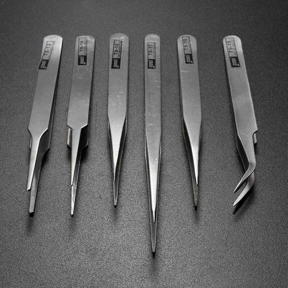 6Pcs Precisie Pincet Set Dikker Roestvrij Staal Gereedschap Pincet Hand Tang Tool Elektronica Multi Precisie D0S4