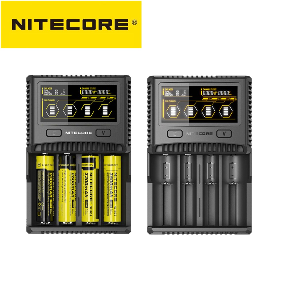 Caricabatterie Nitecore SC4 - 4 Slot Intelligenti, Fino A 3A Per Slot, Display LCD A Colori, Per Li-Ion, NiMH, NiCd