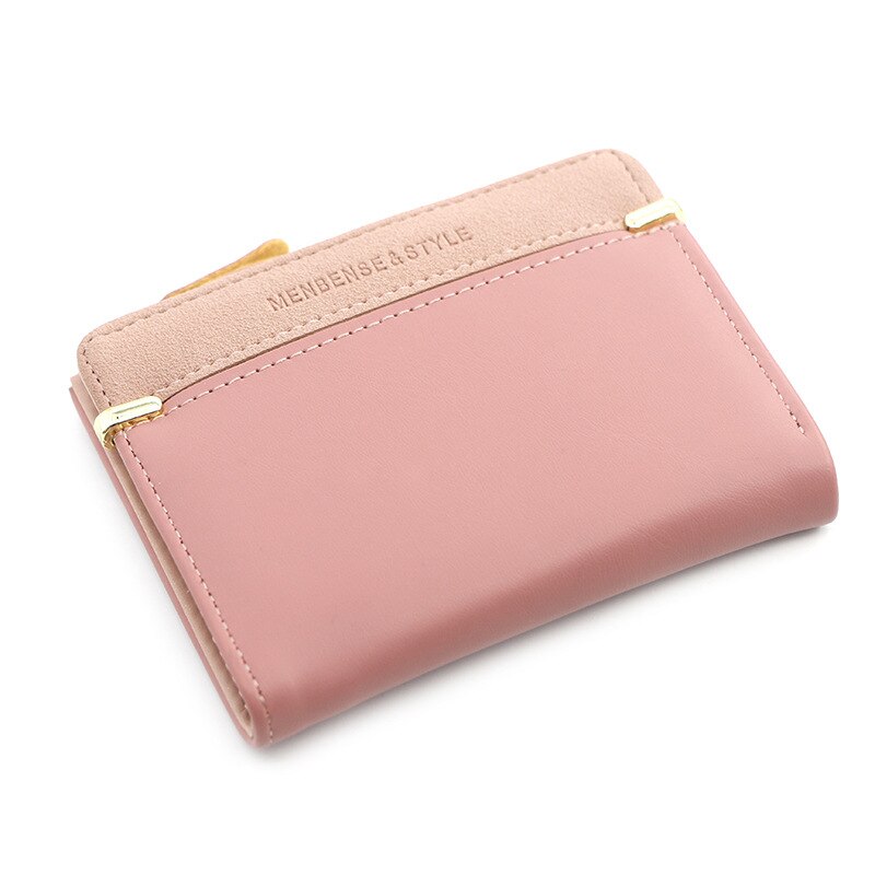 2 fold Short Ladies Wallet Simple Wild Student Zipper Coin Purse Female PU Leather Wallet Card Package: Pink