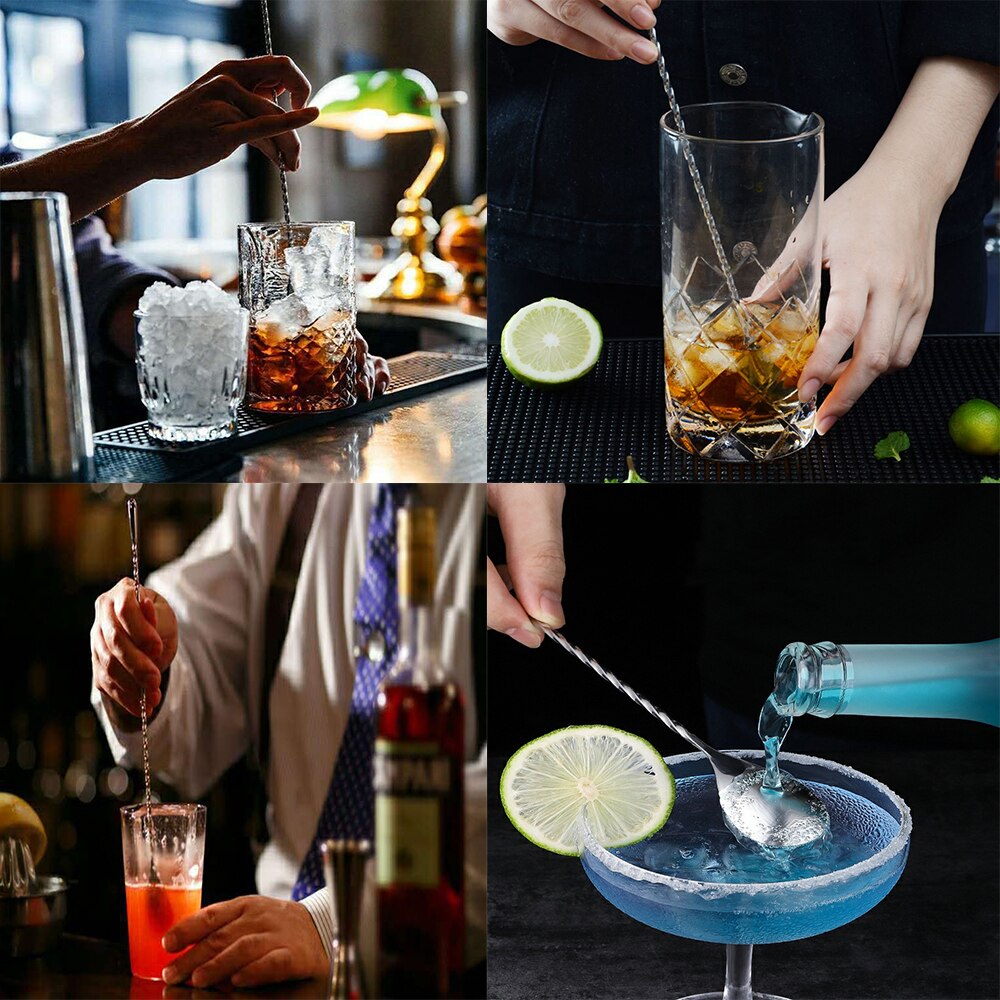 4 Colors Stainless Steel Mixing Cocktail Spoons With Long Handle Spiral Pattern Coffee Spoon Bar Spoon Bartender Tools Bar Tools