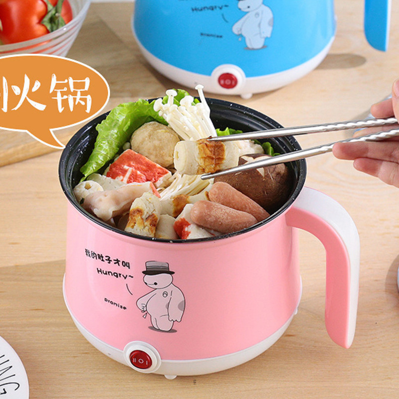 220V Mini Multifunction Electric Cooking Machine Single/Double Layer Available Pot Multi Electric Rice Cooker Non-stick pan: single layer  pink / AU