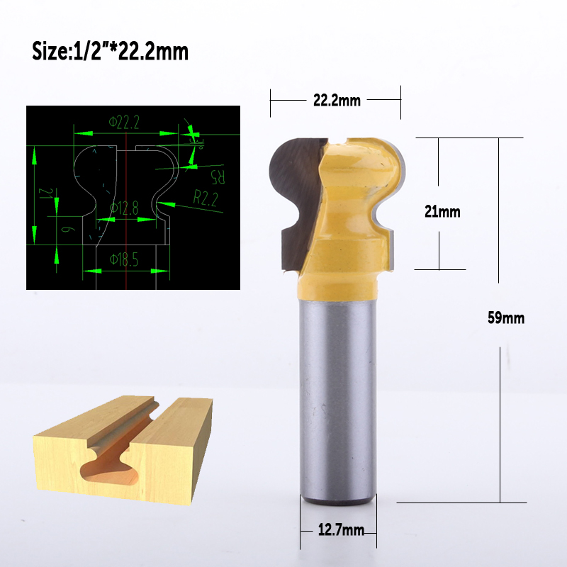 CHWJW 1pc 8mm 1/2 &quot;Shank Klassieke Dubbele Vinger Hout Router Bit C3 Carbide Hout Lade Frezen houtbewerking Gereedschap: 12.7mmx22.2mm