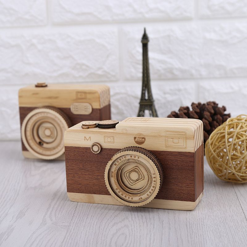 Houten Muziekdoos Retro Camera Klassieke Melodie Verjaardag Woondecoratie Vocal Speelgoed Kerstcadeaus