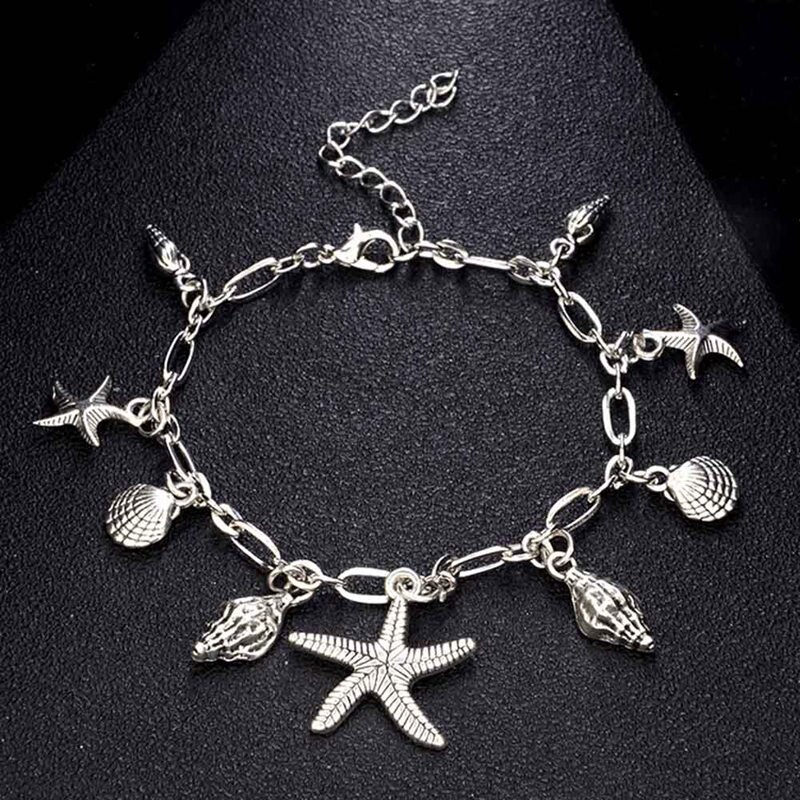 Women Ankel Bracelets Starfish Shell Charm Stainless Steel Anklets 24 Cm Vintage Foot Chain Jewelry