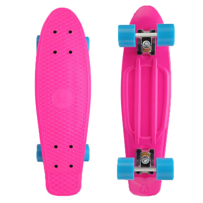 22 tums skateboard mini cruiser skateboard plast longboard 4 hjul single rocker utomhus sport för tjej pojke 56 x 15 x 10cm: Rosa