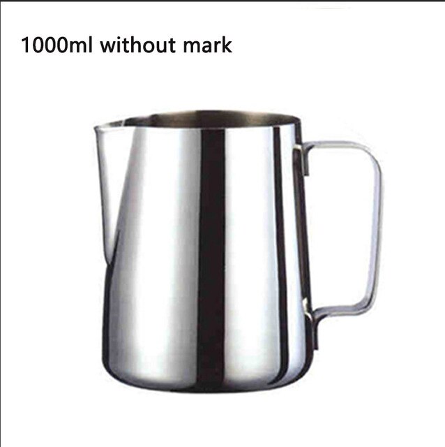 Coffee utensils stainless steel craft extra thick milk cream cup frothing jug pitcher flower cup milk froth cup fancy milk cup: 1000ml without mark
