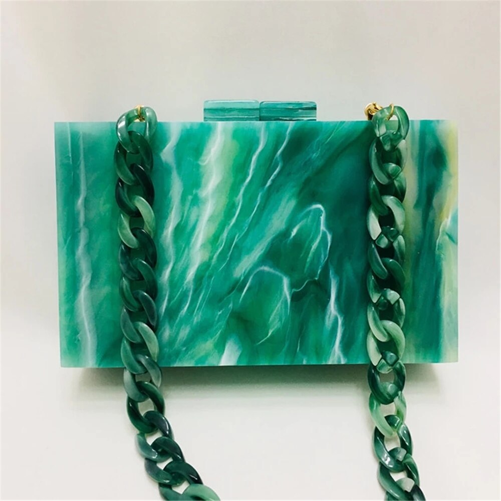 Sac à main en acrylique vert émerala, nouvelle de styliste, pochette, mignon, tendance, fête, bal, chaîne, sac de soirée, sacs à bandoulière: Green-Acrylic Chains