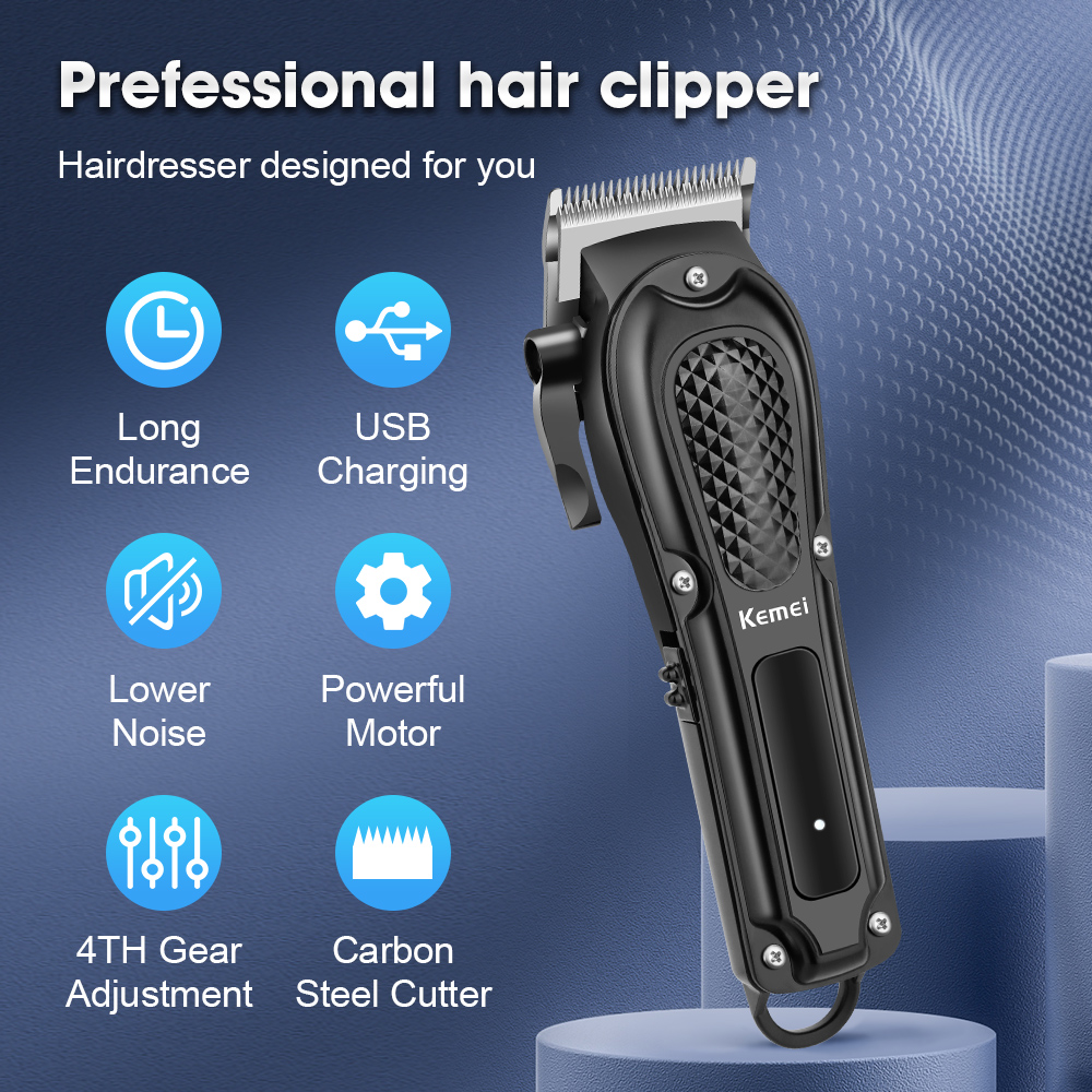 Kemei KM-1071 Electric Hair Clipper UBS Rechargeable Cordless Beard Trimmer Men Powerful Electric Hair Clipper Trimming Tool