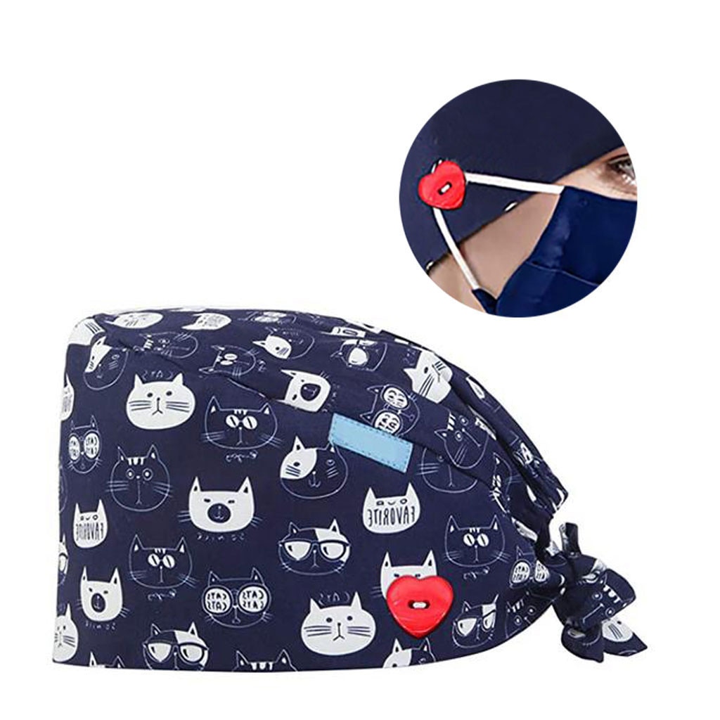 Gorros quirúrgicos médicos con estampado de gato, gorro de cirugía, gorro de clínica de dentista, sombreros de salón de belleza para médicos y mascotas de Hospital