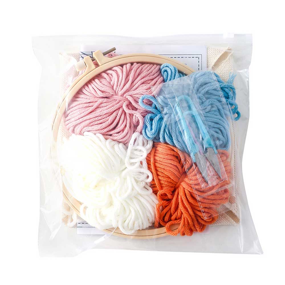 Beginner DIY Stamped Embroidery Starter Kit Punch Needle Tool Handcraft Embroidery Cloth with Pattern Tools Kit Decor Artwork