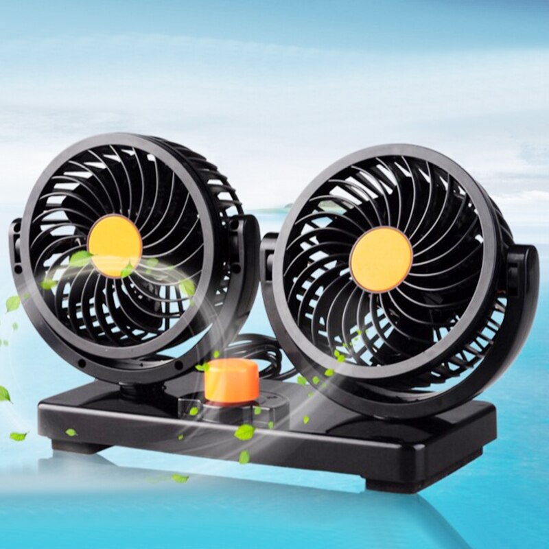 Ventilateur double tête de refroidissement de l'air pour voiture, réglable sur tout le pourtour, à faible bruit, accessoires, 12V, 24V, 360 degrés
