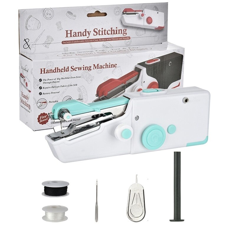 Portable Handheld Sewing Machines Kit Stitch Sew Needlework Cordless Clothes Fabrics Electric Sewing Machine with Sewing: 4