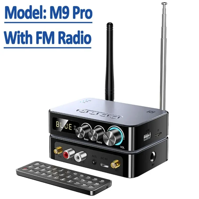 M9/m9 pro bluetooth-ljudmottagare, sändare, dsp, trådlös adapter, nfc/aux/rca/usb, u-disk/tf, /6.5 mikrofoner, karaoke/koaxial/fm-radio: Svart