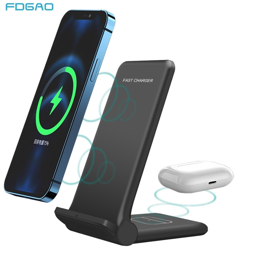 FDGAO 2 in 1 20W Qi Wireless Charger Dock for Samsung S21 S20 S10 Fast Charging Stand Pad For IPhone 13 12 11 XR X 8 Airpods Pro