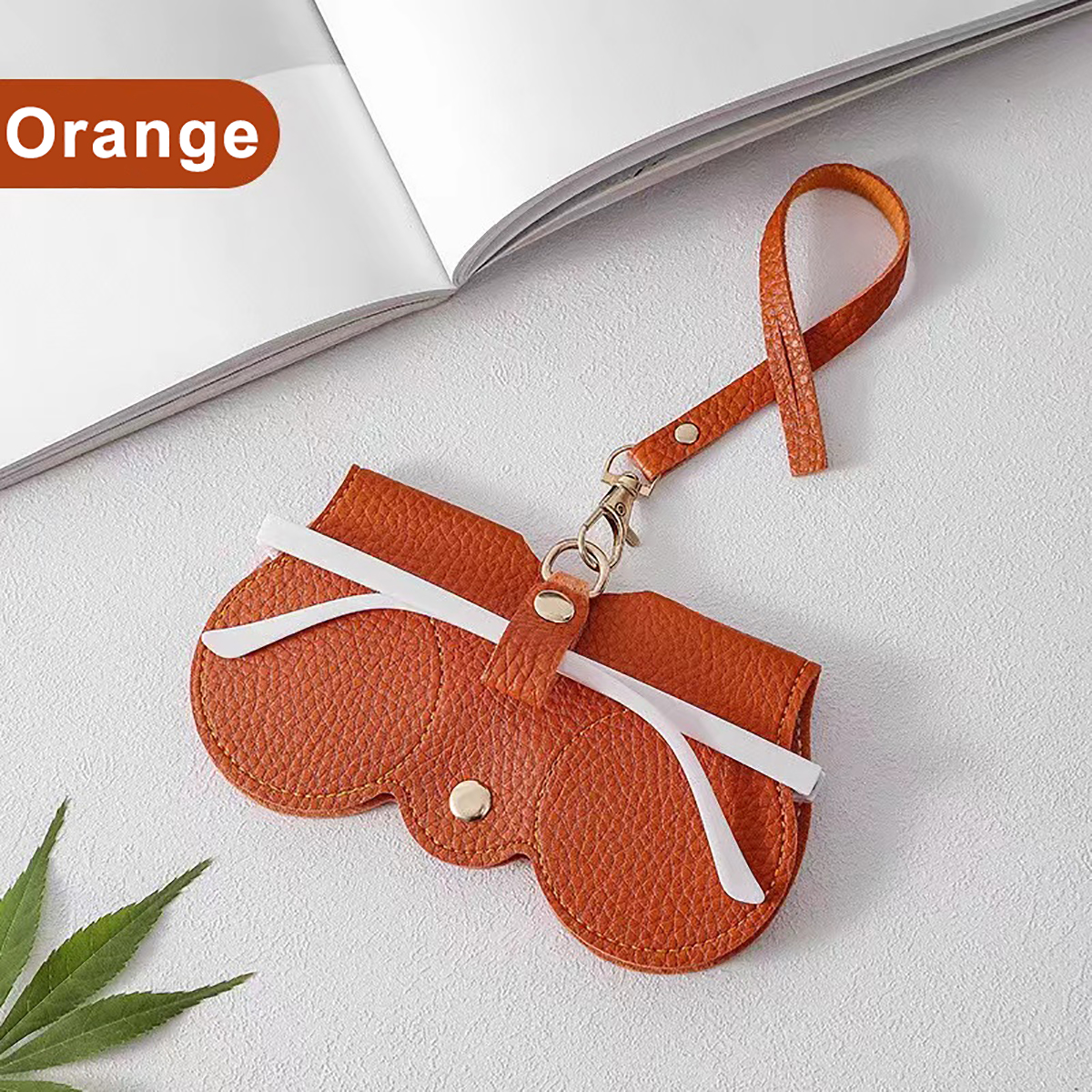1pc Litchi Reliëf Brillenafdekking Leuke Hangende PU Lederen Zonnebril Leesbril Opbergtas Draagbare Reisbrillenhouder: Oranje