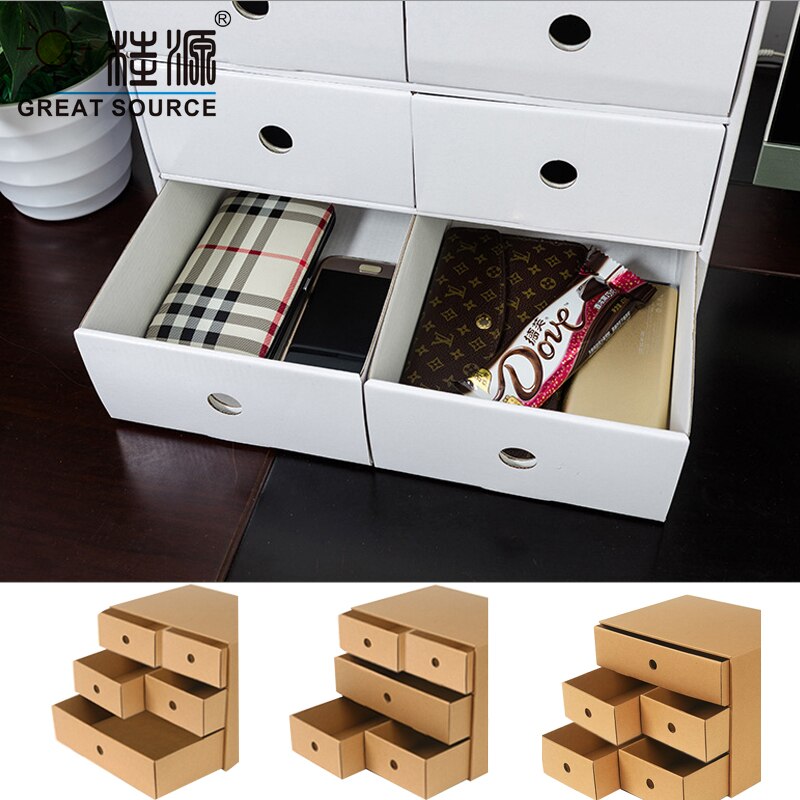 5 Drawers Storage Composable Cabinet Office Corrugate Foldable Home Storage Kraft Paper Environment Friendly