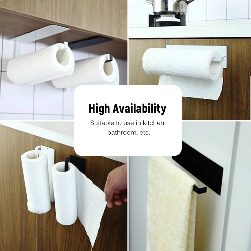 Wall Mounted Towel Holder Paper Bar Bathroom Kitchen Storage Rack Adhesive Roll Organizer Wall Metal Toilet Paper Towel Hanger