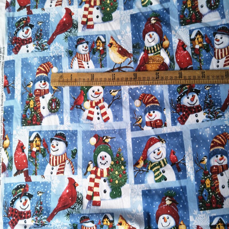 110cm Wide Cotton Fabrics Per Meter Christmas Snowman Printed Cotton Fabrics Sewing Patchwork DIY For Garment Dress Dress