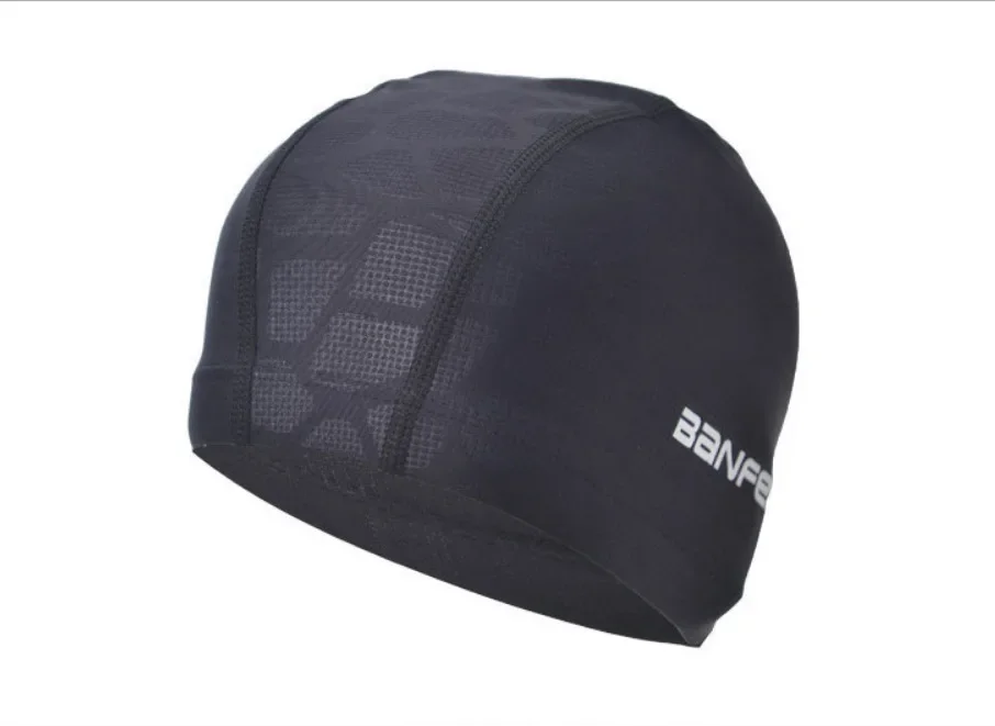 Tecido impermeável proteger orelhas de cabelo longo esportes nadar piscina chapéu tubarão alta elasticidade flexível durável touca de natação para homens: Black