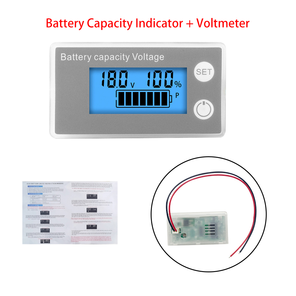 6133A Battery Capacity Indicator DC 8V-100V LCD Digital Voltmeter Electricity Meter 12V 24V 48V 72V Voltage Tester Battery Gauge: Red