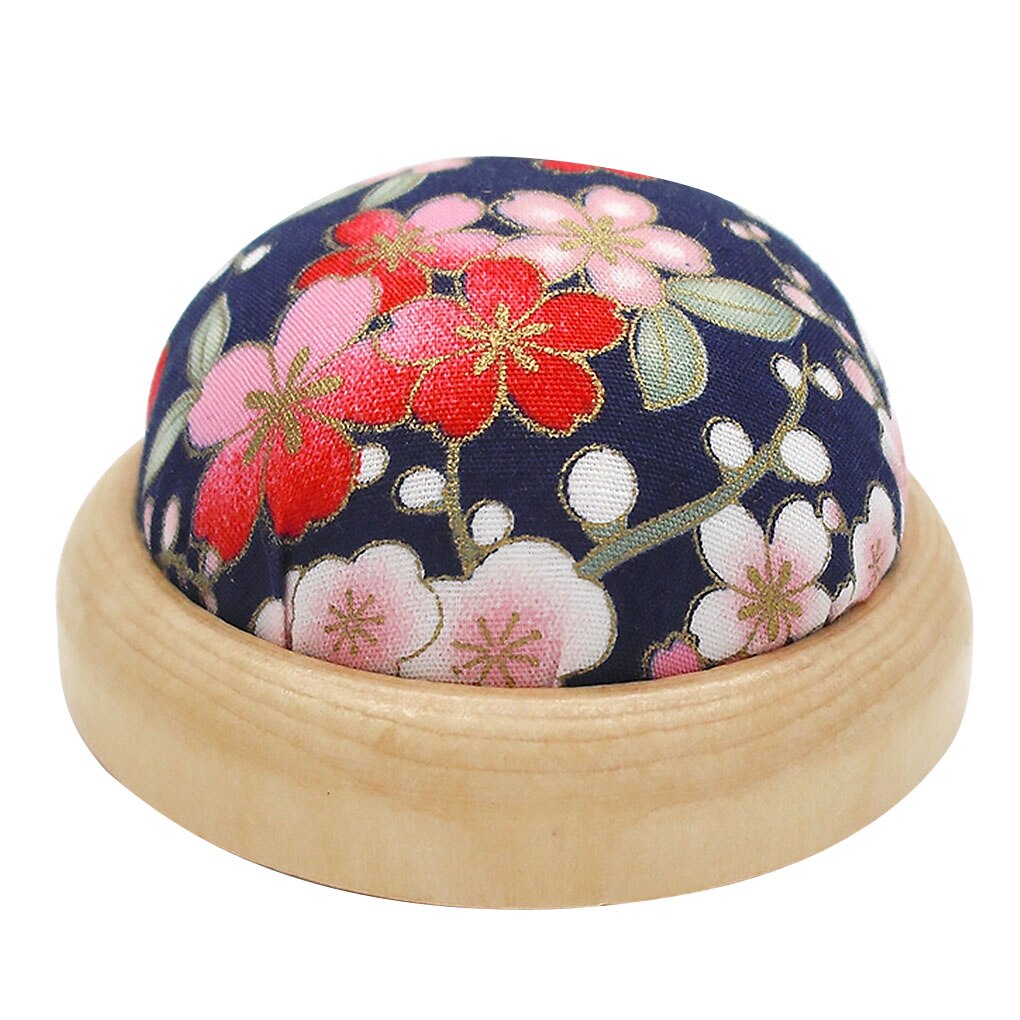 1Pc Vintage Half Ronde Pin Kussen Houten Base Naaien Kussen Polyester Gedrukt Bloem Pincushions Thuis Breien Pin Houder: Deep Blue