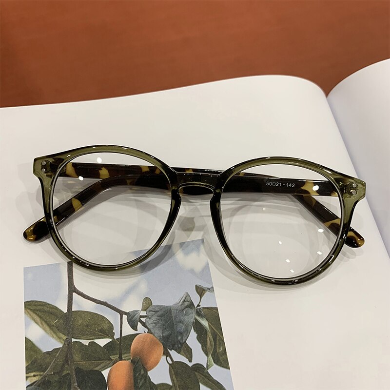 OVZA-gafas ovaladas para mujer y hombre, lentes transparentes con montura de dos colores, Retro, S4089: Verde