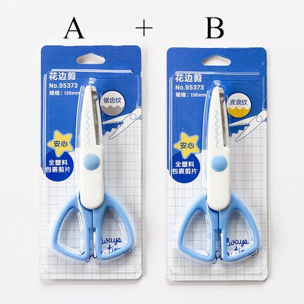 2Pcs Laciness Schaar Metalen En Plastic Diy Foto Snijder Papier Scrapbooking Kant Gekarteld Wave Kant Craft Briefpapier Schaar: B