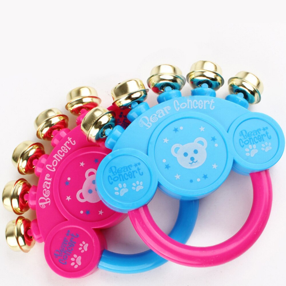 6Pcs Jingle Bell Plastic Handvat Bear Patroon Rvs Muziek Instrument Slee Bel Voor Kinderen Baby