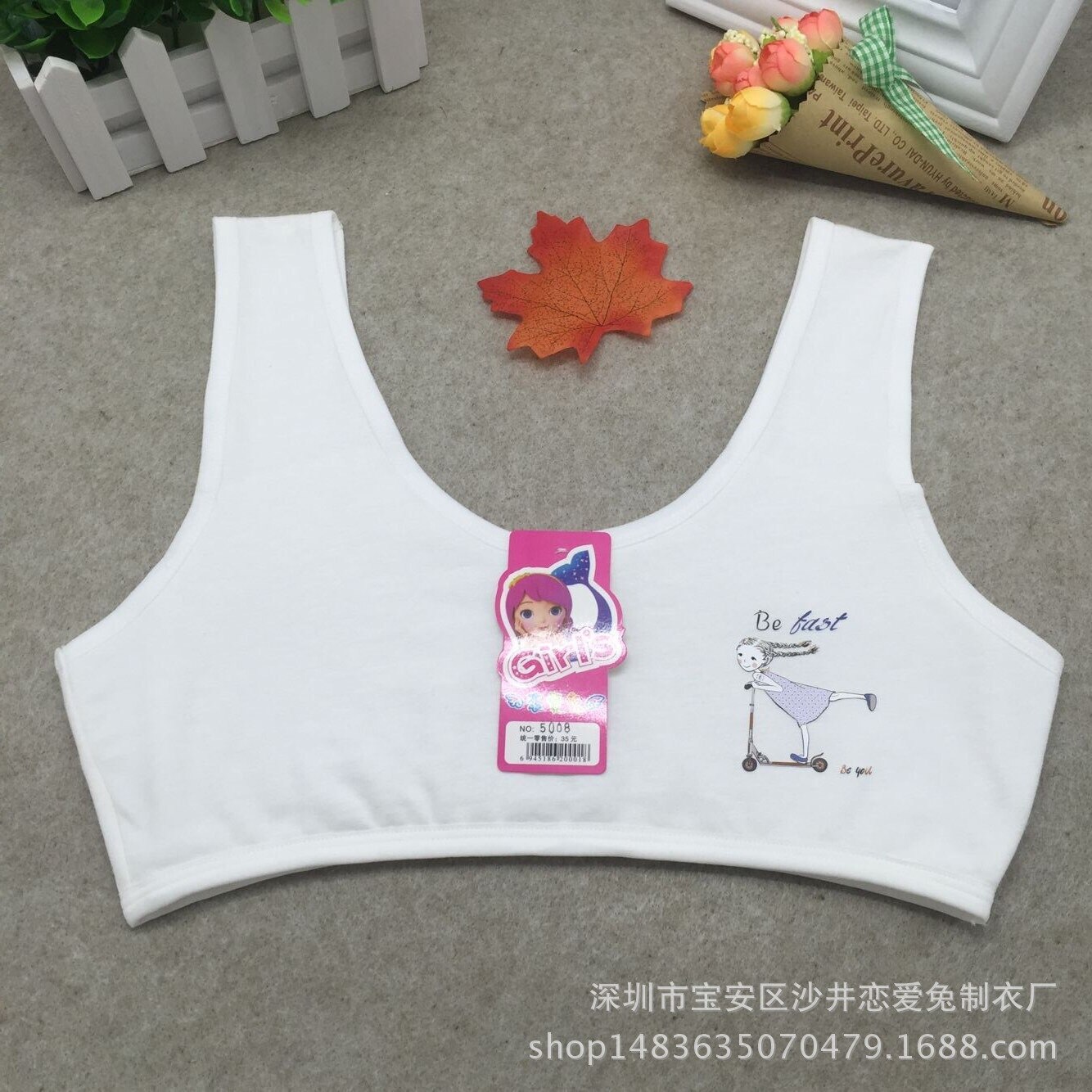 5PCS Girls' development bra cotton breathable cute printed girl students cotton double layer vest Girls 7 to 16 years old: 3