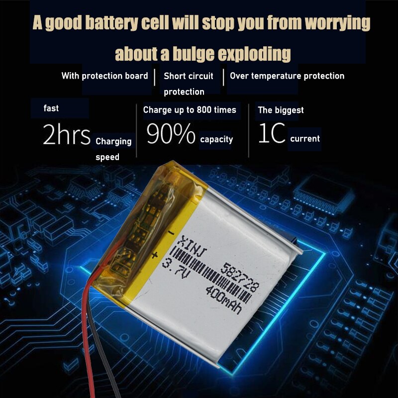 Batteria ricaricabile del polimero del litio delle cellule 3.7 582728 mah di 400 V Lipo per le lampade principali cuffia avricolare di Bluetooth del taccuino di MP3 MP4 MP5 GPS PDA