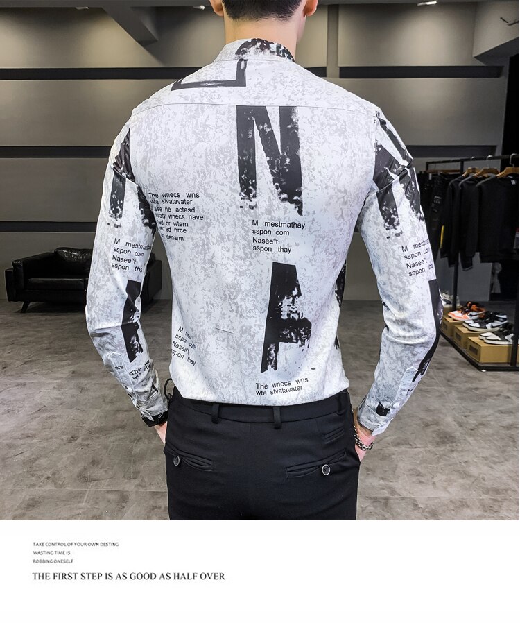 Merke herre uformelt trykt outwear herre slim kora style lettstelt skjorte pluss størrelse m -4xl
