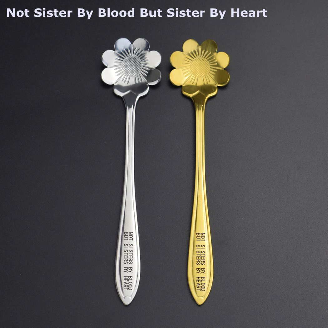 Stainless Steel Tea Spoon Lettering Sisters Dessert Spoon Exclusive Friendship Tea Coffee Mixed Long Handle Drinking Tableware
