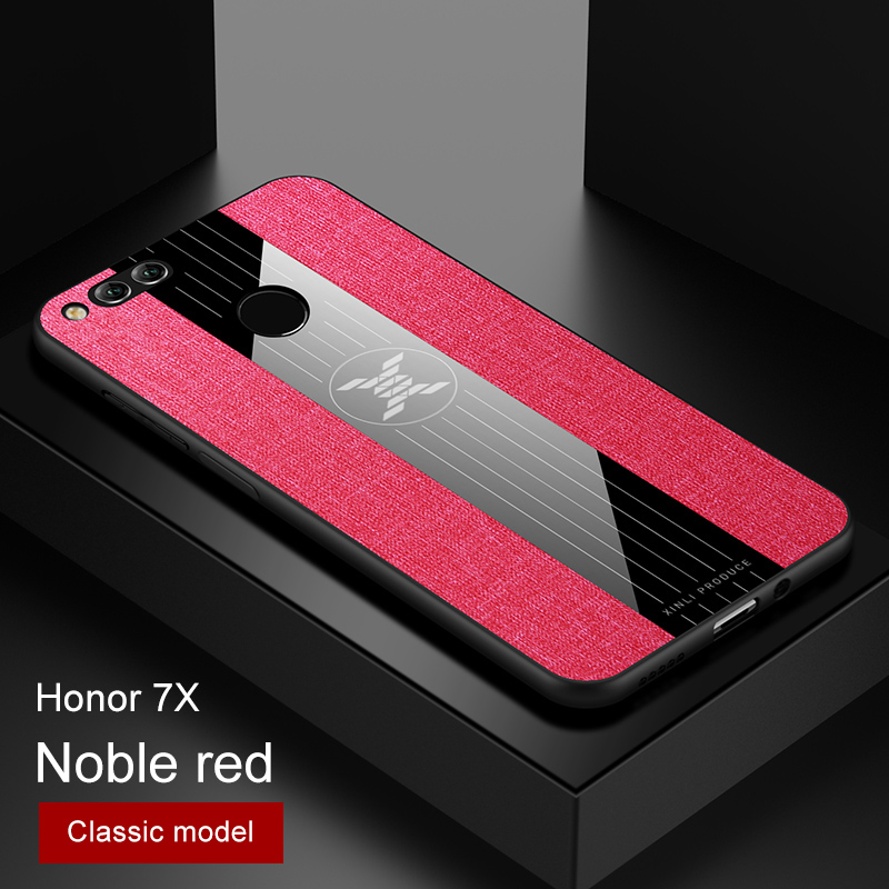 Pour Huawei Honor 7X étui luxe tissu dur avec anneau support aimant mince protection arrière couverture pour Huawei Honor 7X5.93 pouces Coque: Red 2