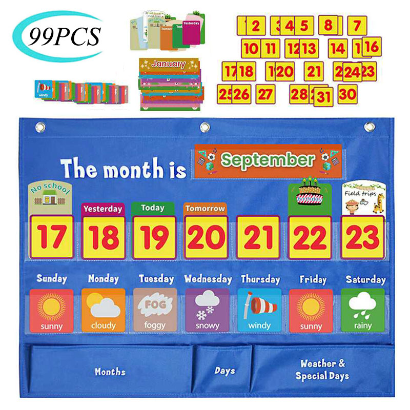 FrüHenne Bildung Kalender nasser Hängen Tasche Lernen Spielzeug Lernen Kognitive Kalender nasser Karte Hängen Tasche Pädagogisches Spielzeug