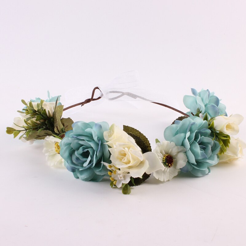 Moeder En Dochter Bloem Krans Kroon Hoofddeksels Kids Meisjes Hairwear Baby Accessoires Partij Bruiloft Strand Haarband: Mother Blue