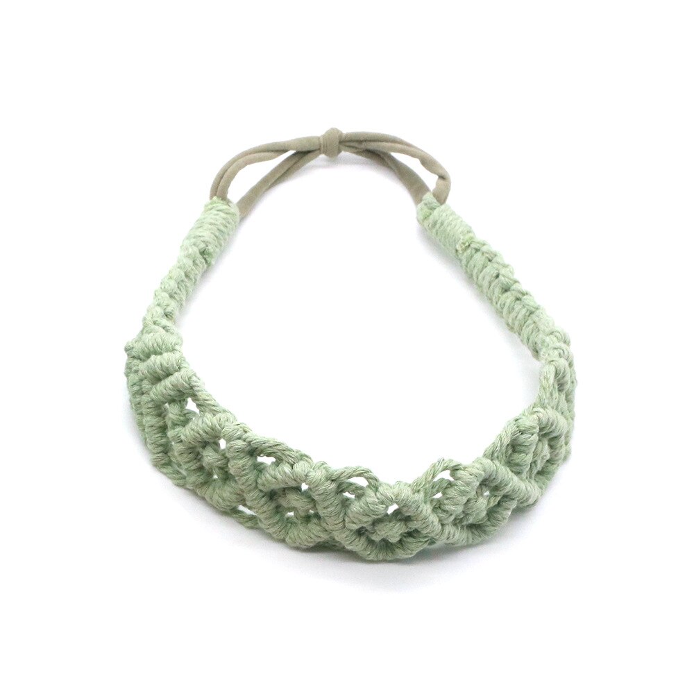Serre-tête en macramé pour adulte, serre-tête Chic et bohème, accessoires pour cheveux, Turban élastique, couleur unie: LIGHT GREEN